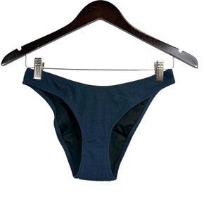 J.Crew Women’s Textured curved-waist cheeky bikini bottom in Midnight Blue NWT